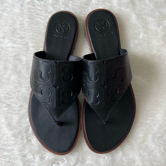 Tory Burch Jamie full logo thong calf leather sandals - Picture 3 of 6